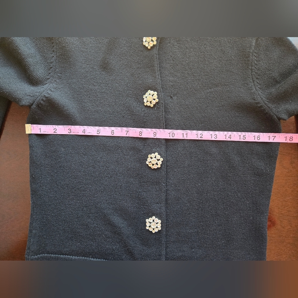 Talbots Black 100% Merino Wool Cardigan with Rhinestone Crystal Buttons - S - Picture 6 of 7